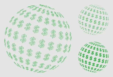 Dollar Abstract Sphere Vector Mesh Carcass Model and Triangle Mosaic Icon Stock Illustration