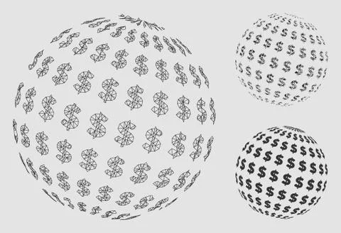 Dollar Abstract Sphere Vector Mesh 2D Model and Triangle Mosaic Icon Illustrazione stock