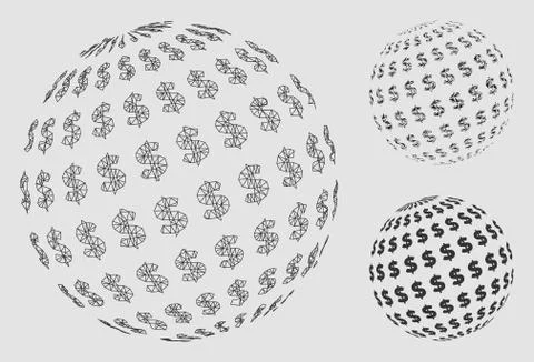 Dollar Abstract Sphere Vector Mesh Carcass Model and Triangle Mosaic Icon Illustrazione stock