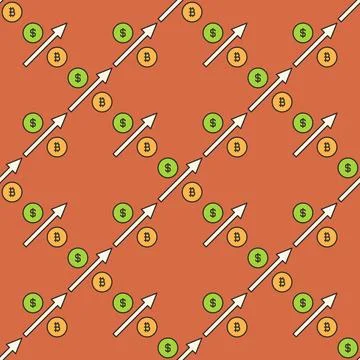 Dollar and Bitcoin with Arrow vector BTC Investment colored seamless pattern Stock Illustration