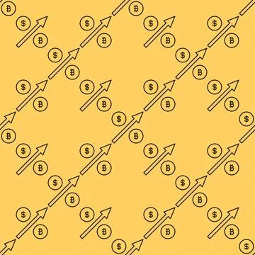Dollar and BTC with Arrow vector Bitcoin Investment outline seamless pattern 库存插图