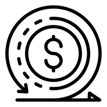 Dollar and circular arrow icon, outline style Stock Illustration