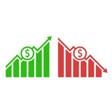 Dollar up and down. Vector illustration, flat design. Illustrazione stock