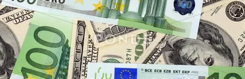 Dollar and euro banknote Stock Photos
