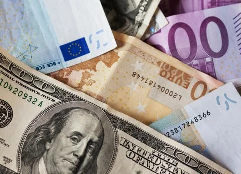 Dollar and euro notes. Stock Photos