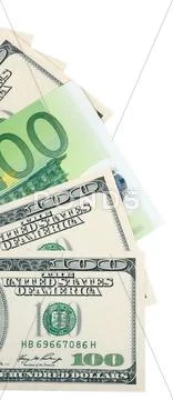 Dollar and euro on white Stock Photos