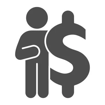 Dollar and man solid icon, Corona downturn concept, Businessman standing near Stock Illustration