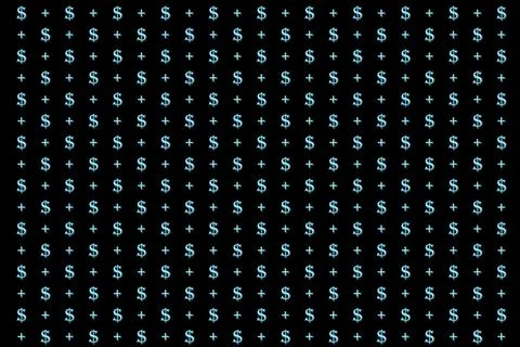 Dollar and plus sign pattern on black background Illustrazione stock