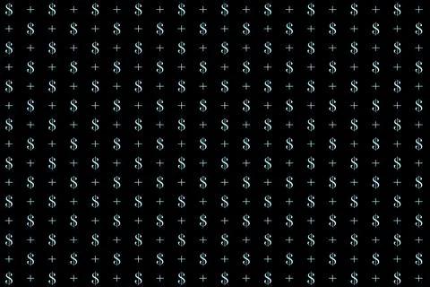 Dollar and plus sign pattern on black background Stock Illustration