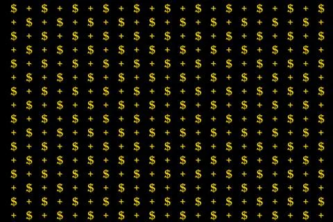 Dollar and plus sign pattern on black background Illustrazione stock