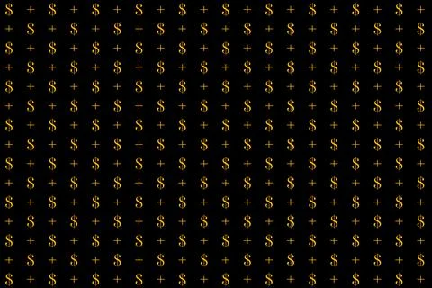 Dollar and plus sign pattern on black background Illustrazione stock