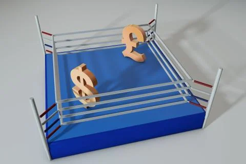 Dollar and pound, boxing ring, economic competition Stock Illustration