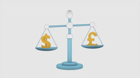 Dollar and pound signs balancing on scales Stock Footage 305147541