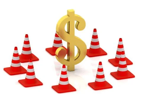 Dollar and traffic cones Stock Illustration