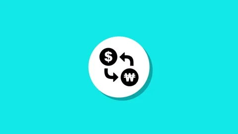 Dollar and Won currency exchange symbol motion graphic with arrows on turqu.. Stock Footage 329273053