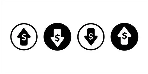 Dollar appreciation icon set. Cost rising and fallingicons. Flat vector illus Stock Illustration