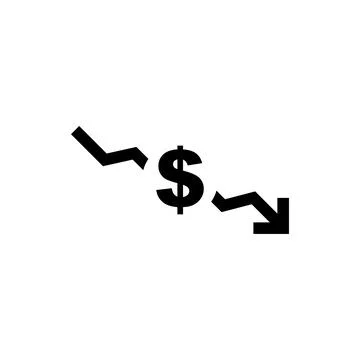 Dollar, arrow indicates price reduction, icon vector Illustrazione stock