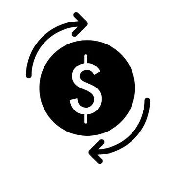 Dollar arrows vector icon. Black and white money illustration. Solid linear Stock Illustration