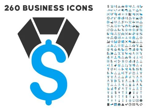 Dollar Award Icon with Flat Vector Set Stock Illustration
