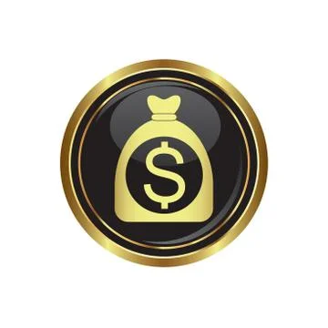 Dollar in bag icon button gold Stock Illustration