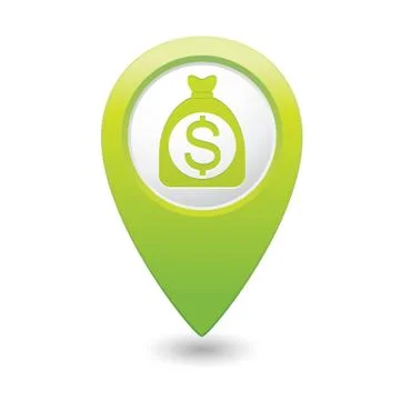 Dollar in bag icon green map pointer Stock Illustration