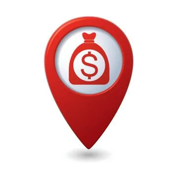 Dollar in bag icon red map pointer Stock Illustration