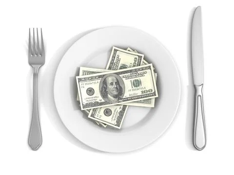 Dollar Bank Notes on White Plate, This is a 3d rendered computer generated Stock Illustration