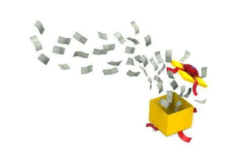 Dollar bank splashed from a gift box Stock Illustration