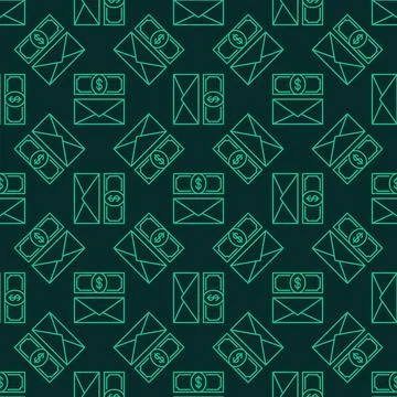 Dollar Banknote and Envelope vector dark line seamless pattern Illustrazione stock