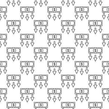 Dollar Banknote with Arrows outline pattern - seamless background Stock Illustration