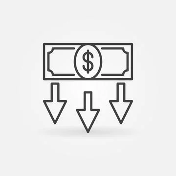 Dollar Banknote with Arrows vector Devaluation concept linear icon Stock Illustration