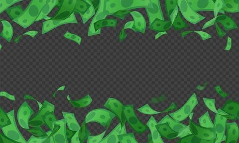 Dollar banknote fall vector frame, throw green paper bills fly, realistic money Stock Illustration