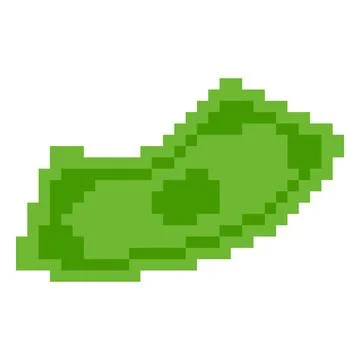 Dollar banknote falling vector pixel art, retro 8 bit videogame green paper bill Stock Illustration