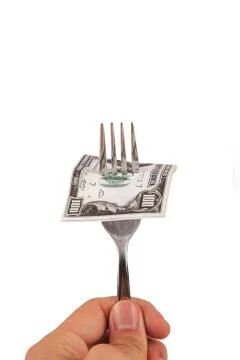 Dollar Banknote on Fork Stock Photos