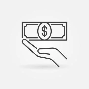 Dollar Banknote in Hand vector concept linear icon or sign Stock Illustration