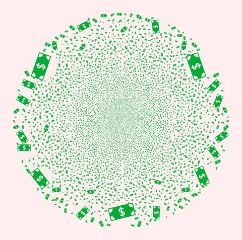 Dollar Banknote Icon Mosaic Exploding Spheric Cluster Stock Illustration