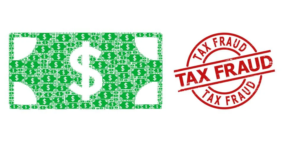 Dollar Banknote Icon Recursion Composition and Scratched Tax Fraud Badge Illustrazione stock
