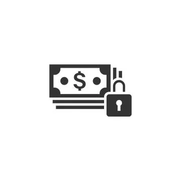 Dollar banknote with lock icon in flat style. Dollar cash safe vector illustr Stock Illustration