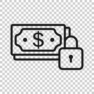 Dollar banknote with lock icon in flat style. Dollar cash safe vector illustr Stock Illustration