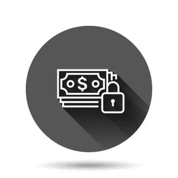 Dollar banknote with lock icon in flat style. Dollar cash safe vector illustr Stock Illustration