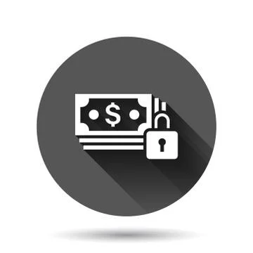 Dollar banknote with lock icon in flat style. Dollar cash safe vector illustr Stock Illustration