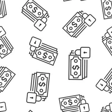 Dollar banknote with lock icon in flat style. Dollar cash safe vector illustr Illustrazione stock