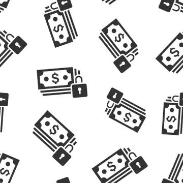 Dollar banknote with lock icon in flat style. Dollar cash safe vector illustr イラスト素材