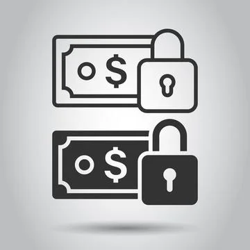 Dollar banknote with lock icon in flat style. Dollar cash safe vector illustr Stock Illustration