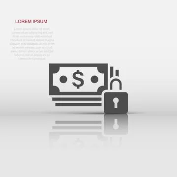 Dollar banknote with lock icon in flat style. Dollar cash safe vector illus.. Stock Illustration