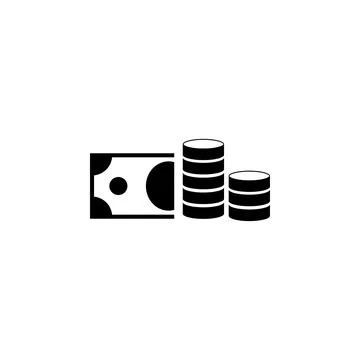 Dollar Banknote with Money Coin Stack Solid Flat Vector Icon Isolated on Whit Illustrazione stock