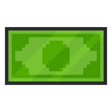 Dollar banknote pixel art black outline, vector retro 8bit videogame green paper Stock Illustration
