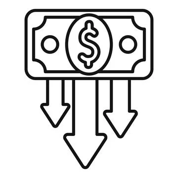 Dollar banknote showing decrease with three downward arrows 库存插图