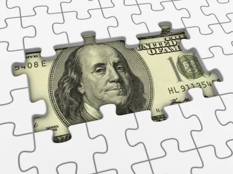 Dollar banknote under puzzle Stock Illustration