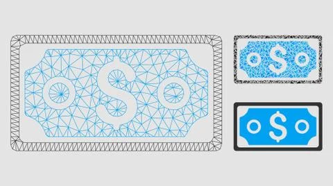 Dollar Banknote Vector Mesh Wire Frame Model and Triangle Mosaic Icon Illustrazione stock